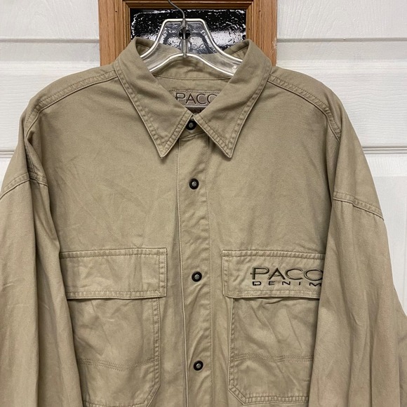 PACO Denim Mens XL Button Up Shirt Beige Long Sleeve Cotton Workwear Casual - Picture 2 of 9